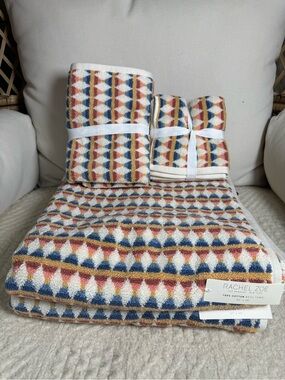 Rachel Zoe Multi-Color Geometric Cotton Bath Towel Set of 8